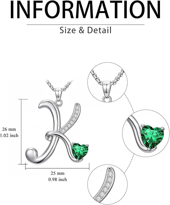Valentines Day Gifts for Women Alphabet A to Z Initial Birthstone Pendant Necklaces for Women - 18k White Gold Plated Personalized Name Jewelry Valentine Mothers Day Birthday Gifts for Women Her Girlfriend