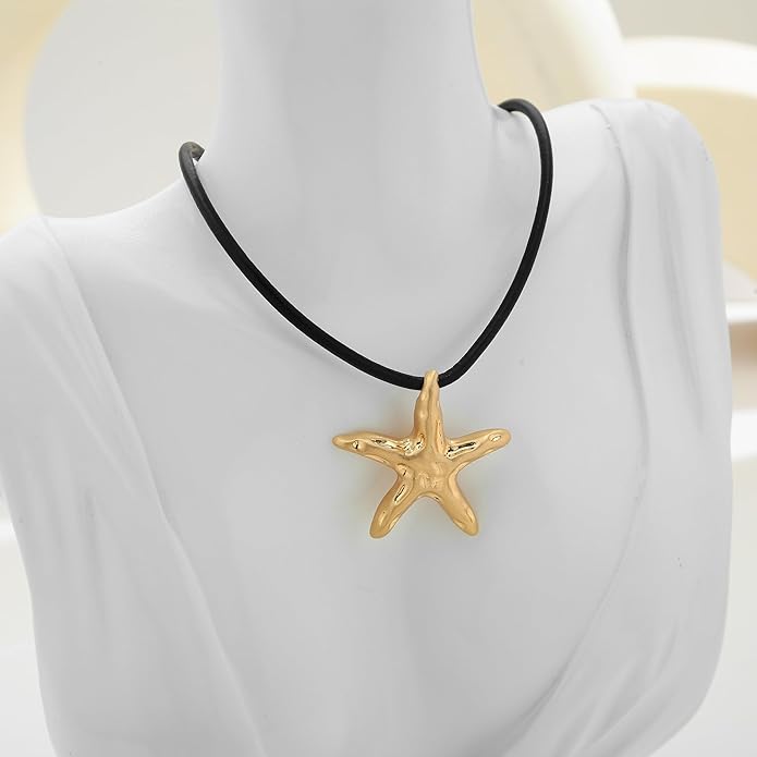 WOWORAMA Gold Necklace for Women Boho Spiral Conch Shell Necklace Starfish Necklace Vintage Ocean Sea Shell Choker Pendant Necklace Adjustable Summer Beach Jewelry