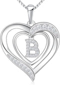 RIVIKO Heart Initial Necklace for Women, 925 Sterling Silver Letter Pendant,Personalized Charm Alphabet Jewelry Valentines Mother's Day Anniversary Christmas Birthday Gifts for Women Her Mom Wife