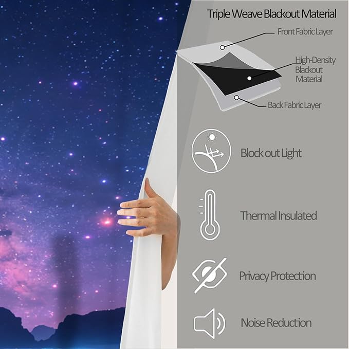 Fluorescent Beach Curtains for Bedroom Living Room, Milky Way Blackout Curtains - Image 5