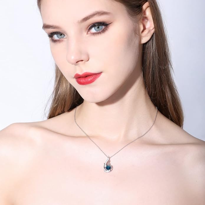 Birthstone Necklace for Women 925 Sterling Silver Phoenix Charm Necklace Birthday Anniversary Christmas Fine Jewelry Gifts for Women Mother Her, Adjustable Chain