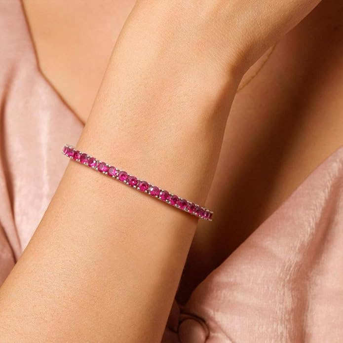 FANCIME Birthstone Bracelet Sterling Silver Gemstone Tennis Bracelets Fine Jewelry Wedding Bridal Prom Birthday Gift for Women Her, Length 7.2 Inch Width 4mm