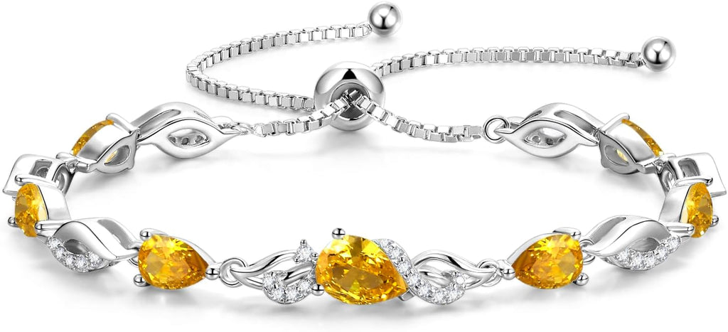 FANCIME Birthstone Teardrop Tennis Bracelet for Women, Sterling Silver 9x7mm main Gemstone Bolo Adjustable Chain Bracelet Fine Jewelry Birthday Gifts for Women Mom Wife Her