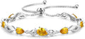 FANCIME Birthstone Teardrop Tennis Bracelet for Women, Sterling Silver 9x7mm main Gemstone Bolo Adjustable Chain Bracelet Fine Jewelry Birthday Gifts for Women Mom Wife Her