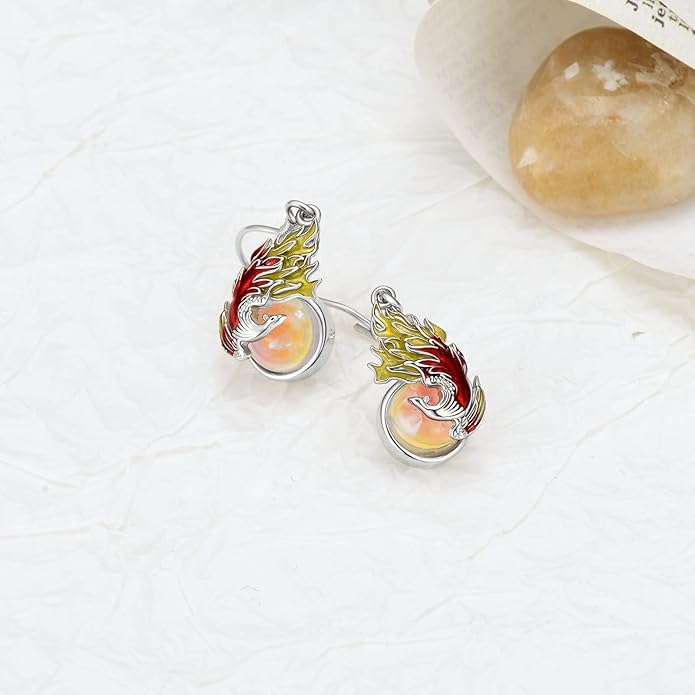 PELOVNY Animal Dangle Earrings Sterling Silver Hypoallergenic Moss Agate Crystal Moonstone Earrings Bee Butterfly Dolphin Peacock Phoenix Jewelry Birthday Christmas Gifts for Women