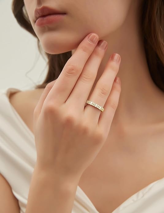 EAMTI 925 Sterling Silver Wedding Bands for Women Baguette Round Cubic Zirconia Stackable Promise Rings for Her Size 4-10