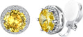 Silvora 925 Silver 8MM Cubic Zirconia Birthstone Clip On Stud Earrings Round Non Pierced Earrings For Women,Come with Box