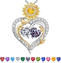 Iefil Valentines Day Gifts for Her - 925 Sterling Silver Sunflower Double Birthstone Necklace for Women, Anniversary Birthday Gifts for Wife, You Are My Sunshine Necklaces, Jewelry for Wife Mom