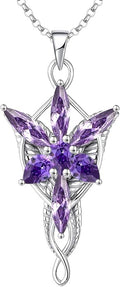 JO WISDOM Arwen Evenstar Necklace,925 Sterling Silver Lord of The Ring Hobbit Pendant Necklace with 5A Cubic Zirconia,Elvish Jewelry for Women