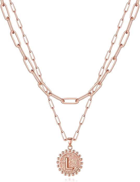 Yoosteel Valentines Gifts for Women Her - Gold Layered Initial Necklaces for Women 14K Gold Plated Dainty Layering Paperclip Link Chain Necklace Coin Initial Necklace Birthday Gifts for Teen Girls