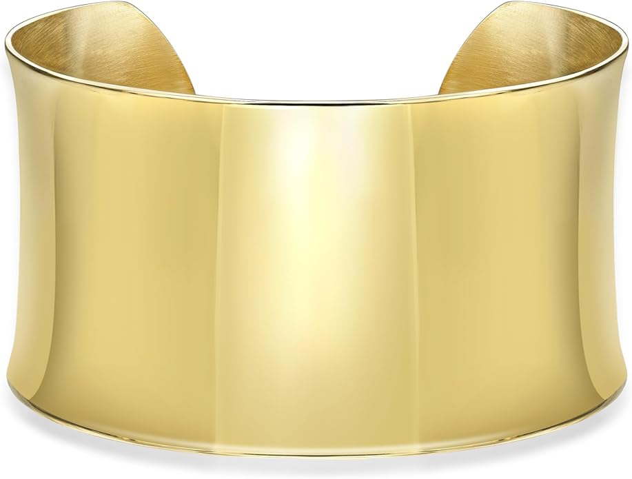 Lavari Jewelers 7 Inches Long Wide Open Cuff Bangle Bracelet for Women I 2.5 Inches in Diameter and 1.5 Inches in Height I Ion Plated Stainless Steel or Satin Finish Bangle for Her I Wide Bracelet