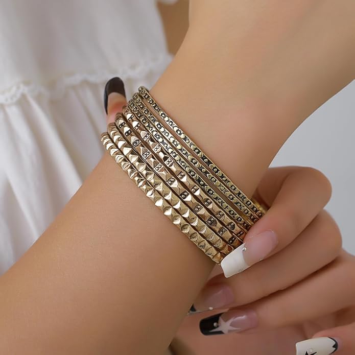 16Pcs Gold Bangle Bracelets for Women - Multi Layer Stackable Textured Bracelets Boho Jewelrys Set.