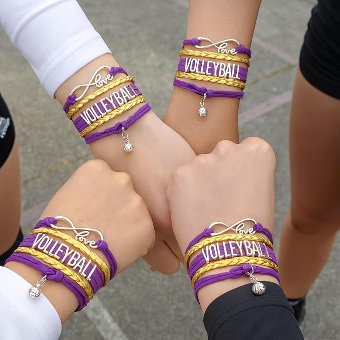 Volleyball Bracelets For Girls- Ideal Volleyball Gifts & Souvenirs. Adjustable Charm Bracelet with Moveable Letters, Infinity Symbol & Silver Volleyball Charm. Fashionable Bracelets by SportyBella.