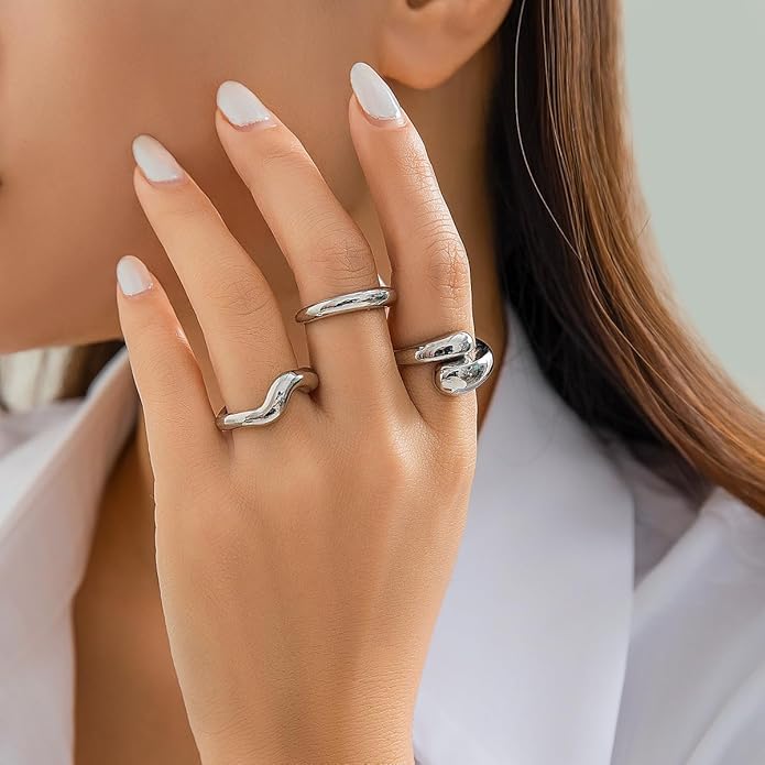 MIFYNN Chunky Gold Rings for Women Gold Silver Adjustable Thick Ring Fashion Statement Ring Open Dome Ring Chunky Silver Rings Geometric Curved Minimalist Simple Rings