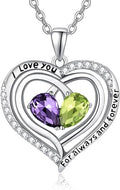 Valentine's Day Gifts for Wife 925 Sterling Silver Double Birthstone Pendant Necklaces I Love You for Always and Forever Necklace Anniversary Birthday Gifts for Wife Girlfriend Mom Her