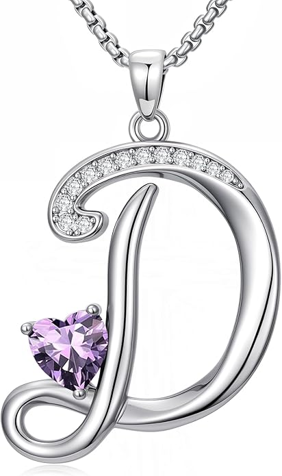 Valentines Day Gifts for Women Alphabet A to Z Initial Birthstone Pendant Necklaces for Women - 18k White Gold Plated Personalized Name Jewelry Valentine Mothers Day Birthday Gifts for Women Her Girlfriend