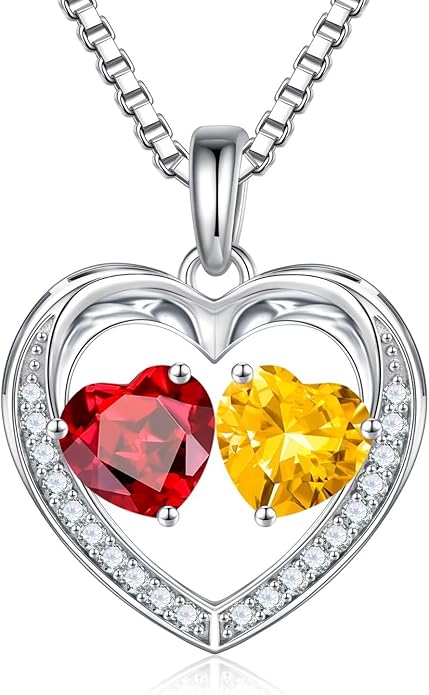 Iefil Valentines Day Gifts for Her - 925 Sterling Silver Heart Birthstone Necklace, Anniversary Birthday Gifts for Women Wife Girlfriend Mom Her