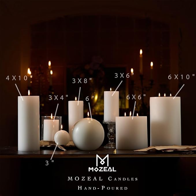 MOZEAL 4" x 12" Extra-Large White Pillar Candles, Long Clean-Burning, These - Image 3
