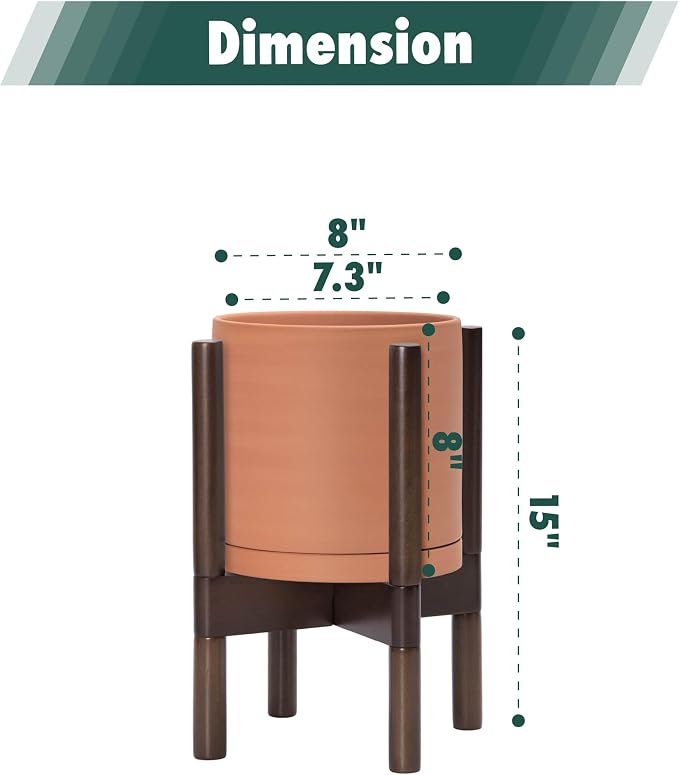 D'vine Dev Terracotta Pot with Walnut Wood Stand, 8 in, 55-B-Y-5 | Mid-Century - Image 3