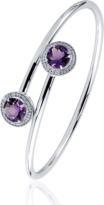 Diamond Wish Sterling Silver Round-cut Purple Amethyst and Halo Diamond Bangle Bracelet (3ct TGW)
