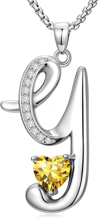 Valentines Day Gifts for Women Alphabet A to Z Initial Birthstone Pendant Necklaces for Women - 18k White Gold Plated Personalized Name Jewelry Valentine Mothers Day Birthday Gifts for Women Her Girlfriend