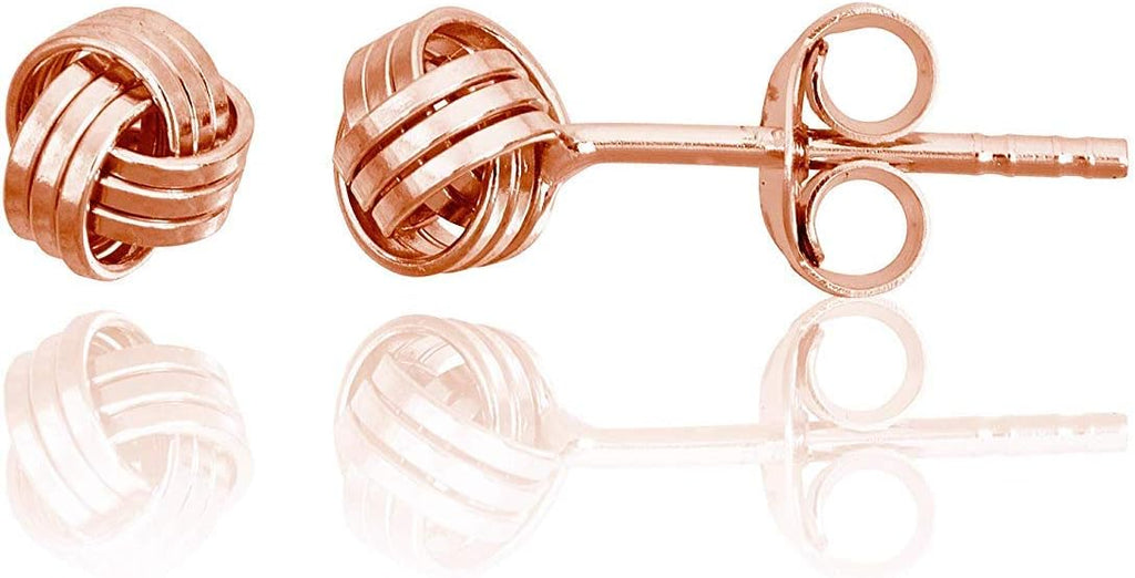 Solid 925 Sterling Silver 5mm Love Knot Stud Earrings | Gold Plated Classic Love Knot Twist | Hypoallergenic | Secure Friction Back Closure | High Polished Stud Earrings