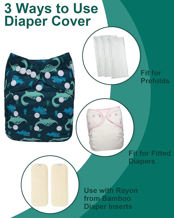 babygoal Cloth Diaper Covers 6 Pack with Wet Bag for Fitted Diapers and Prefolds with Double Gussets, Adjustable and Reusable for Baby Boys 6DCF14-B
