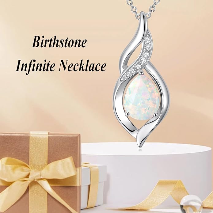 Birthstone Necklace for Women Infinity Necklaces 925 Sterling Silver Teardrop Love Birthday Jewelry Valentines Day Birthday Gifts for Her Mom Wife Girlfriend