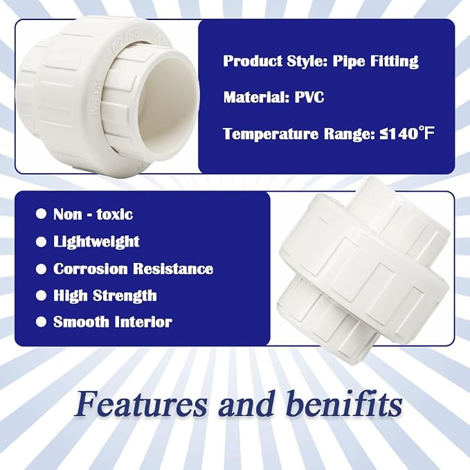 2PCS 1-1/2 Inch PVC Union Coupling Pipe Fittings - Image 3