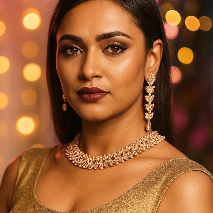 Touchstone Indian wedding jewelry set gold traditional necklaces for women statement rhinestone sets hollywood glamour style crystal stone bridal costume golden necklace