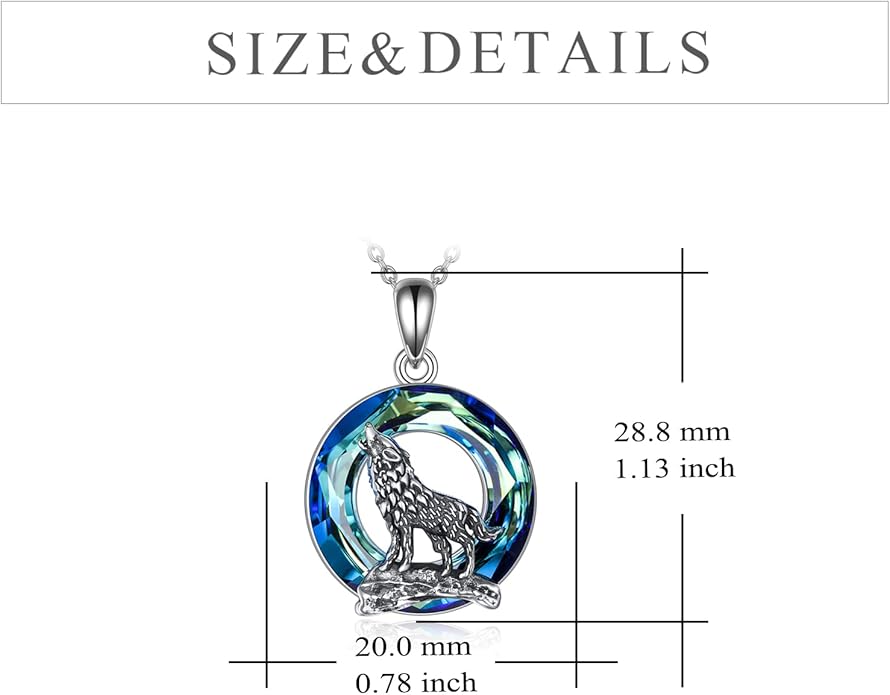YFN Wolf Necklace Gifts for Men Women Sterling Silver Opal Moon Wolfs Jewelry Birthday 18+2"