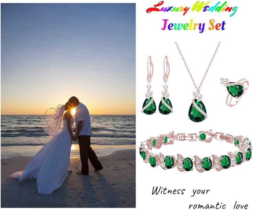 LMXXVJ Jewelry Set for Women,Teardrop Cubic Zirconia Necklace Earrings Adjustable Ring Bracelet Jewelry Set Formal Jewelry Gift