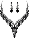 Bridal Bridesmaid Austrian Crystal Jewelry Set, Floarl rhinestone Statement Neckace Teardrop Necklace Drop Dangle Earrings Set