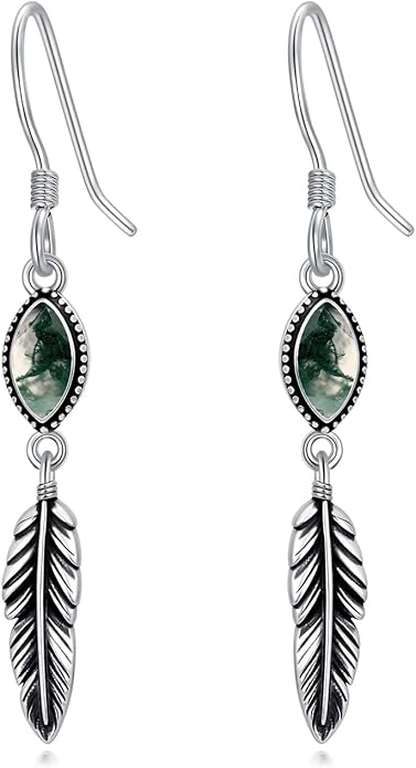 Feather Earrings for Women 925 Sterling Silver Western Boho Drop Dangle Earrings Vintage Feather Jewelry Gifts