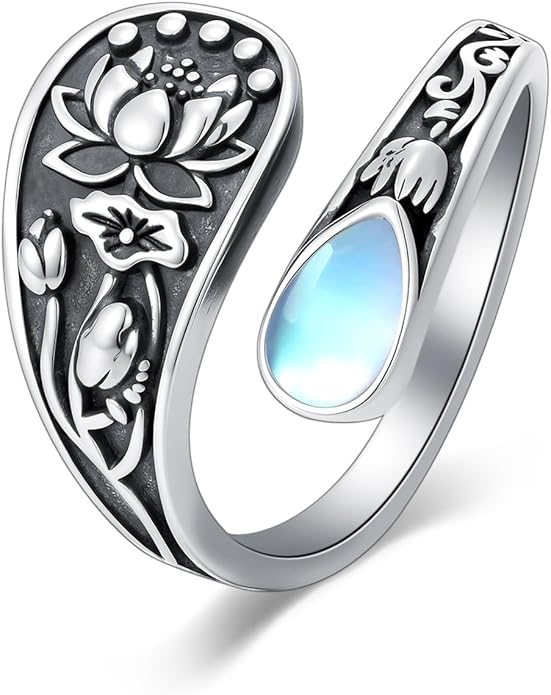 Midari Sun and Moon/Bee/Celtic/Life of Tree/Lotus Spoon Ring for Women 925 Sterling Silver Adjustable Ring Open Ring for Women Men Halloween Birthday Gift