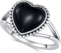 925 Sterling Silver Oxidized Black Onyx Rings for Women - Round & Heart 9mm Onyx Vintage Retro Design, Ideal for Daily Wear
