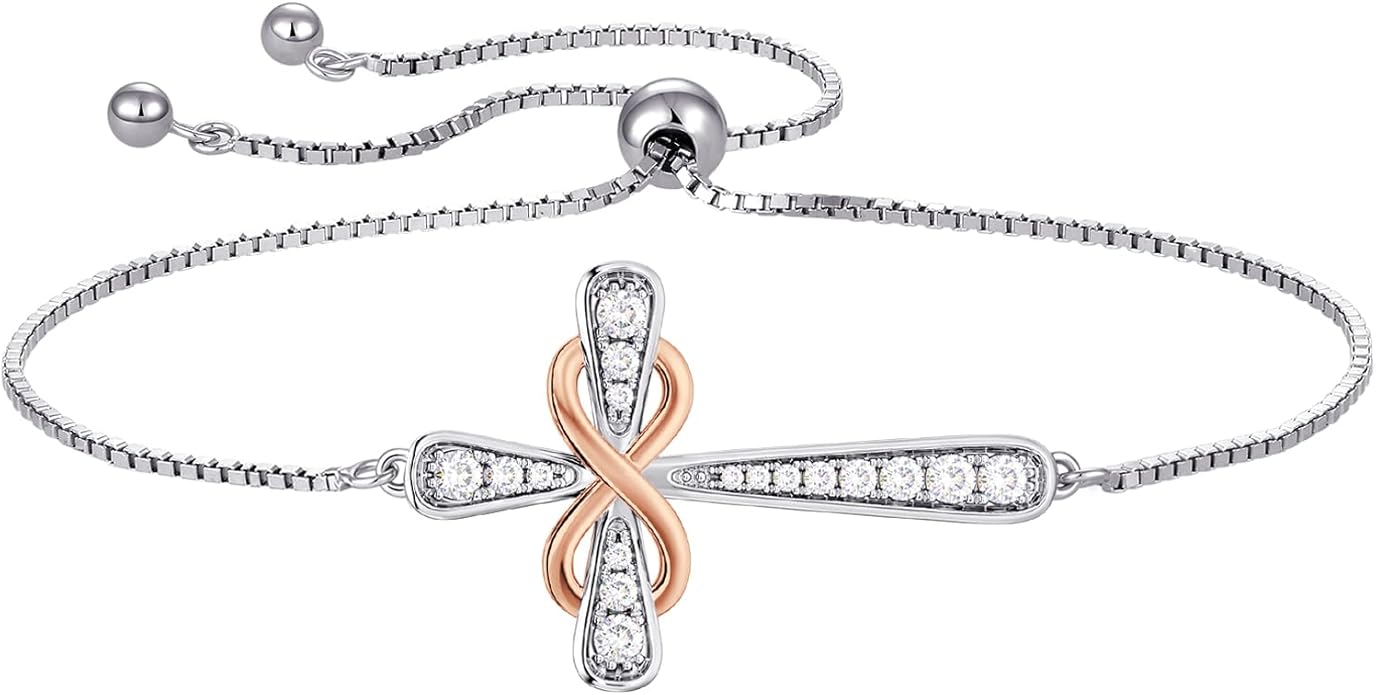 YL Cross Bracelet 925 Sterling Silver Infinity Sideways Link Bracelet Birthstone Jewelry for Women