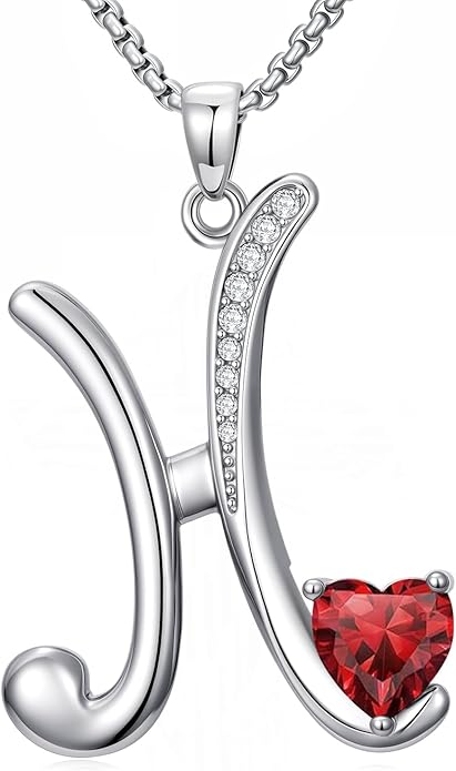 Valentines Day Gifts for Women Alphabet A to Z Initial Birthstone Pendant Necklaces for Women - 18k White Gold Plated Personalized Name Jewelry Valentine Mothers Day Birthday Gifts for Women Her Girlfriend