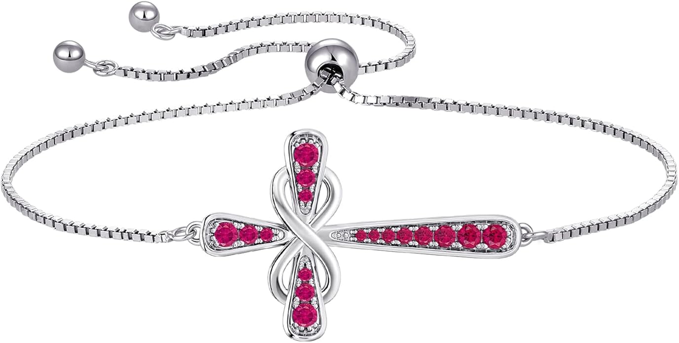 YL Cross Bracelet 925 Sterling Silver Infinity Sideways Link Bracelet Birthstone Jewelry for Women