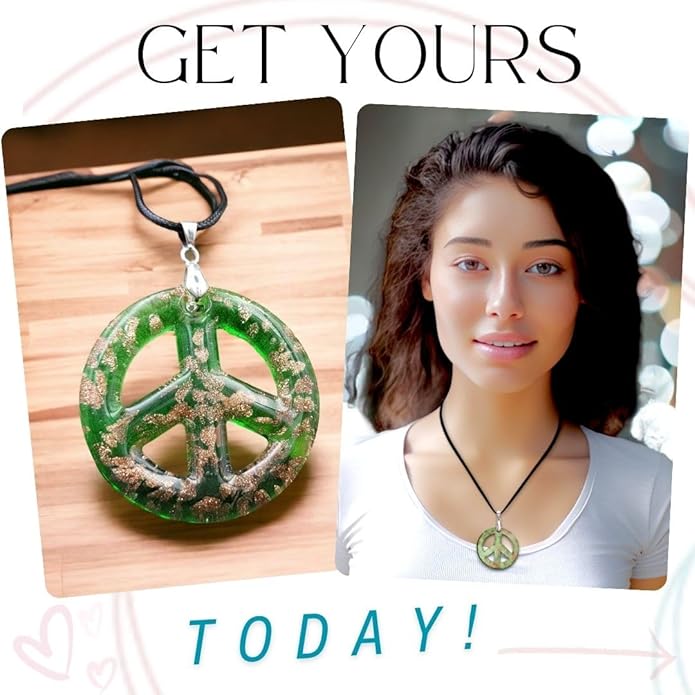 BESHEEK Murano Inspired Peace Sign Blown Glass Lampwork Art Pendant Necklace for Women Handcrafted Artisan Hypoallergenic Italian Style Jewelry