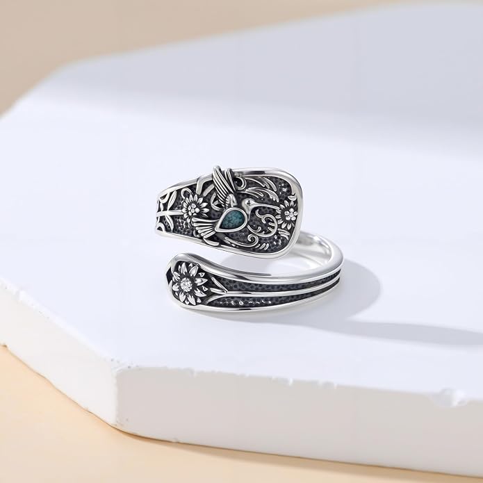 Spoon Ring for Women S925 Sterling Silver Dragonfly Ring Adjustable Thumb Rings Jesus Fish Rings Spoon Jewelry for Brithday Christmas