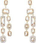 Vintage Rectangle Teardrop Chandelier Earrings, Art Deco Wedding Austrian Crystal Drop Dangle Earrings for Women Party Prom