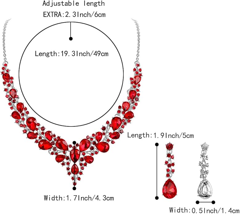 BriLove Women's Wedding Bridal Austrian Crystal Teardrop Cluster Statement Necklace Dangle Earrings Jewelry Set