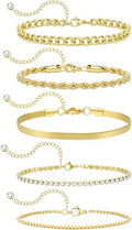 Emibele Gold Bracelets for Women, Dainty Adjustable 14K Gold Plated Bracelet Stack, Elegant Beaded Link Chain Bracelet Sets, Jewelry Gifts for Women