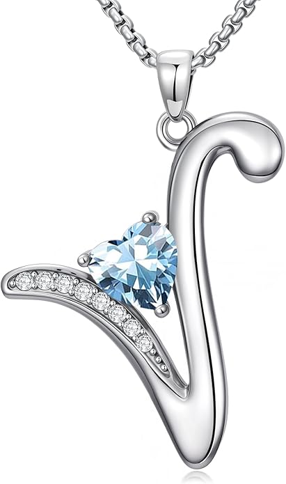 Valentines Day Gifts for Women Alphabet A to Z Initial Birthstone Pendant Necklaces for Women - 18k White Gold Plated Personalized Name Jewelry Valentine Mothers Day Birthday Gifts for Women Her Girlfriend