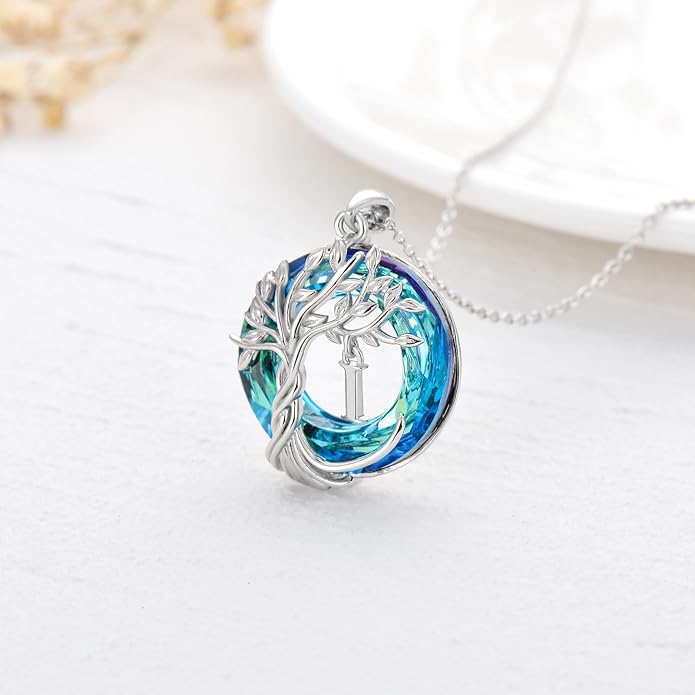 TOUPOP Gifts for Women Tree of Life Necklace 925 Sterling Silver Initial Pendant Family Tree Crystal Jewelry Valentine's Day Birthday Gifts for Her Mom Wife Girlfriend Daughter