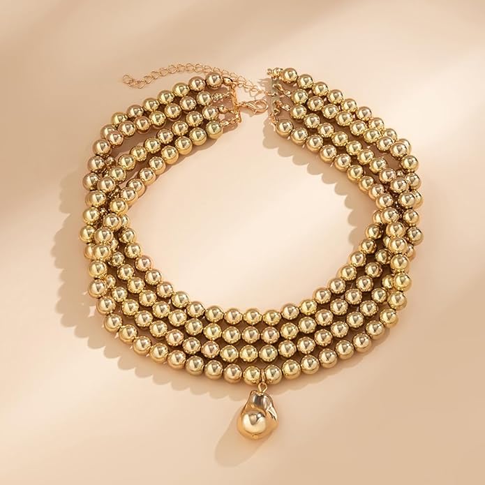 4 Tier Boho Women Multilayer 1920s Necklace Chunky Dainty Beads Layered Choker Necklaces Handmade Beads Fashion Chunky Pendant Multilayer Adjustable Layering Chain Necklaces for Women