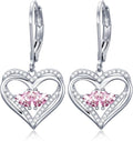 Valentines Day Gifts for Women, Heart Leverback Earrings Double Birthstone Dangle Earrings for Women, Love Jewelry for Her, Anniversary Birthday Gift for Mom Wife Girlfriend