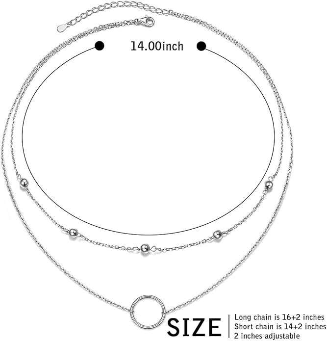 Circle Choker Layered Necklace S925 Sterling Silver Double Necklace for Women Simple Boho Choker Necklace Set Circle Womens TrendyJewelry Accessories