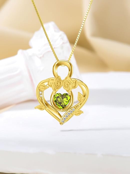 Midari 18K Gold Heart Birthstone Necklace 18K Gold Infinity Rose Necklace Birthday Christmas Jewelry Gifts for Women Wife Her Daughter Mom